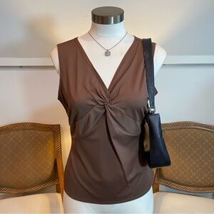 Vintage 90s Worthington Chocolate Brown Sleeveless Blouse Stretchy Office Chic S